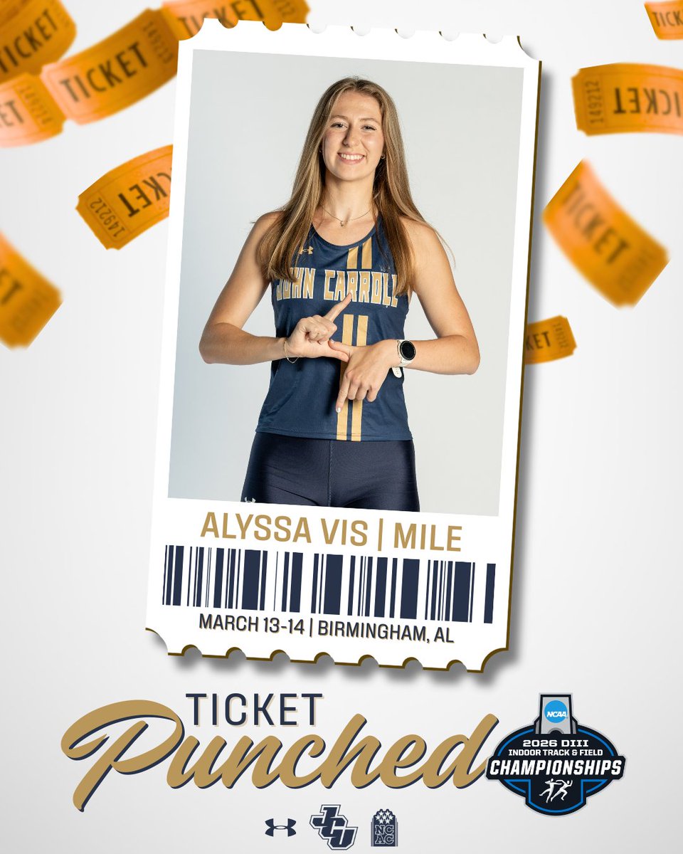 JCUXCTF's tweet photo. TICKETS PUNCHED TO BIRMINGHAM🎟👊⚡

Congratulations to these seven individuals for earning qualifying marks to the 2026 NCAA Division III Indoor Track &amp; Field Championships in Birmingham, Alabama next weekend!!

#StreakUp | #WhyJCU | #NCAATF https://t.co/0oOW9Kfr7M