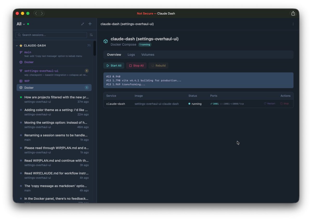 jcormont's tweet photo. @theo I’m running my own vibe-coded Claude GUI, and I really want to switch to something like T3 chat so I won’t have to maintain this! I would need: 1) run Claude/Codex inside Docker and/or remote VPS, 2) see full git diffs, 3) manage Docker (compose) to actually run code. https://t.co/91zLOHUk2M