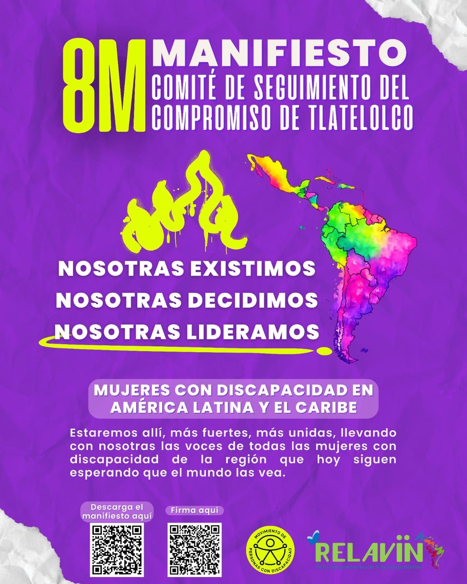 movimientoPcD's tweet photo. 💜 💛 Este 8M, día Internacional de la Mujer, las Mujeres con Discapacidad de América Latina y el Caribe alzamos la voz:

💜 Existimos 💛
💜 Decidimos 💛
💜 Lideramos 💛

Te invitamos a leer el manifiesto del Comité de Seguimiento del Compromiso de Tlatelolco 🧵1/2 https://t.co/2TB9zToXRE