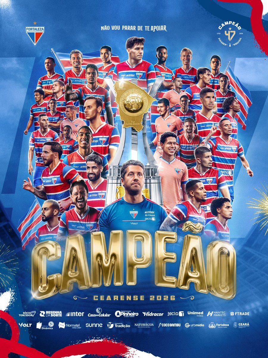 Foi com emoção até o fim, e o Fortaleza conquistou o Campeonato Cearense de Futebol 2026!!!

Dois empates no Castelão, na ida e na volta, contra o arquirrival Ceará, ambos por 1x1. Nas penalidades, 5x4.

É O LAION!!! 🦁