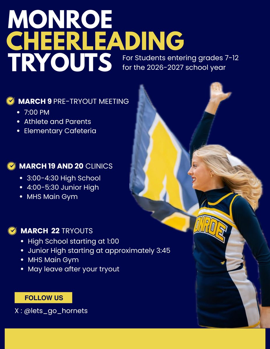 Monroe Hornets Jr/Sr High Cheer tweet media