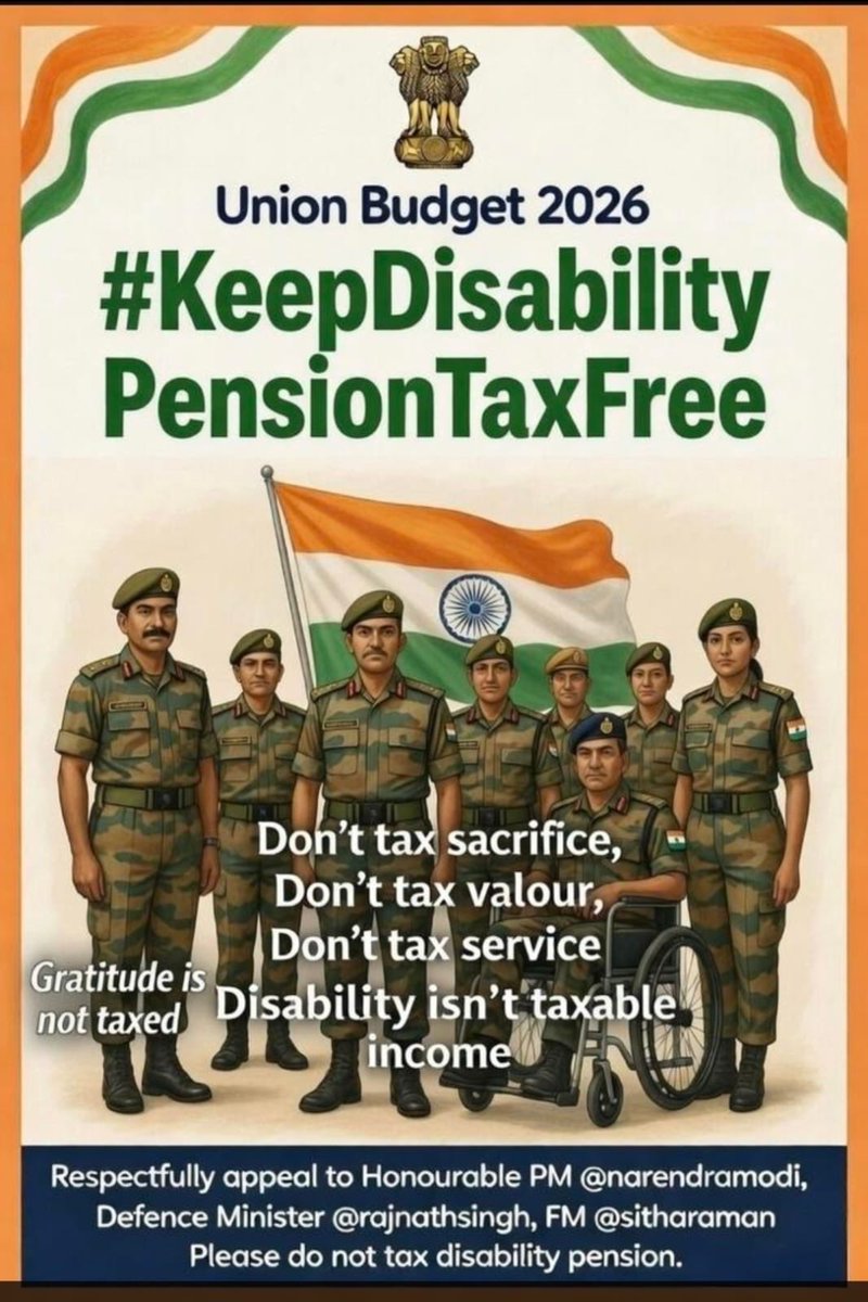 <a href="/thenewsdrill/">The News Drill™</a> #KeepDisabilityPensionTaxFree Honourable Home Minister Ji,
Uttrakhand has a huge presence of Armed Forces veterans. Your govt has introduced an amendment to tax the disability pension of soldiers. Please roll it back and the volume of Bharat Mata ki Jai will manifold 10 times.