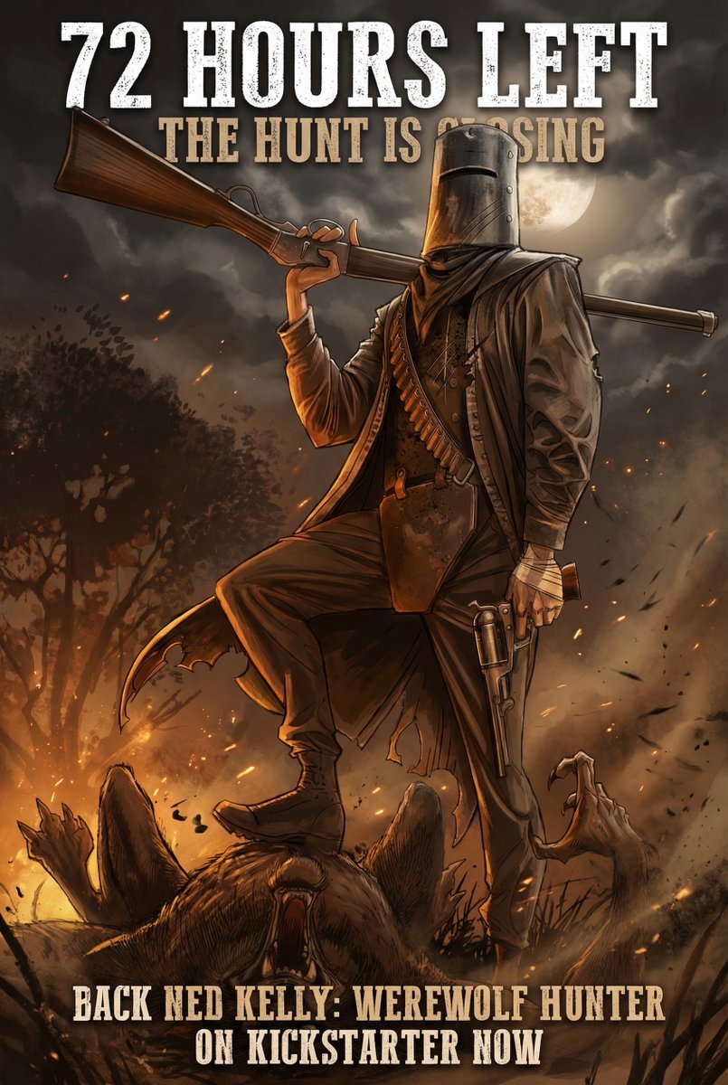 comics_2_movies's tweet photo. 72 HOURS LEFT.

The hunt is closing.

If you’ve been waiting to back Ned Kelly: Werewolf Hunter, this is your moment.

Once the campaign ends, the legend disappears into the night.

👉 Back now on Kickstarter - https://t.co/4gPcq2ul6Y

#nedkelly #Werewolf #MonsterHunter #comics https://t.co/d5HdrqE7N3