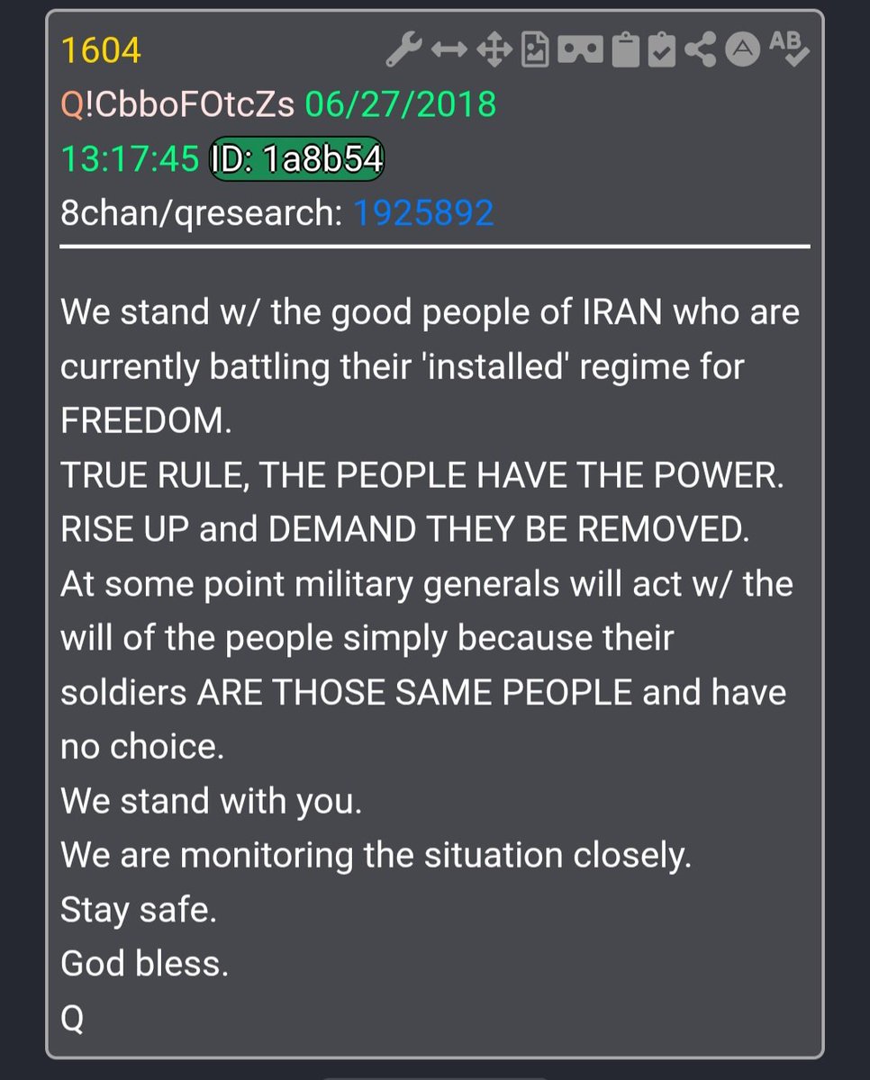 AAnon55's tweet photo. [The Big Flip]

All the Media & Influencers like Alex Jones turning on Trump over Iran are either confused, uninformed, farming engagement to get paid, or controlled opposition. They build their name off Trump's name & then flip at some point.

Trump warned Iran a long time ago. Did they agree with Trump when he said Iran cannot have nuclear weapons?

Incase people haven't noticed, our Military under Trump has been fast & on point. Specific targets are being hit. I think it could be over pretty quick because it was reported that the operation is ahead of schedule.

Iran was captured & controlled by people who's mission is to convert the world to Islam. They want the whole world to live under Sharia Law. The People of Iran were forced into submission. When they protested & they were gunned down. The people of Iran asked Trump to help them. I've seen the videos on X of Iranian people thanking Trump & celebrating.  When Trump is done Iran won't be a threat & the good people of Iran will get thier country back.

It doesn't always have to be able Israel. Like I've said before, you can't just stick a pin in the map & say that's it. The people of the world are up against a world wide network that's controlled by a small group of people. Not one country.  Trump used Israel strategically against the terrorists that were controlling Iran. It was Trumps operation. I'm sure Israel has a lot of Intel on Iran. The enemy of my enemy is my friend (situational). It's called strategy. More weapons aimed at the enemy, more intel on the enemy, use less resources., & a closer look at your enemies enemy.

The question is, if we're up against a world wide enemy that has strongholds in multiple countries, why focus on one place for the big picture?

Trump is hitting the targets that are down for violence. Cartels & terrorists. Those are the major threats. Without the major threats, the ones at the top are weak. In no way, shape, or form is removing a threat to America a bad thing. Giving the people of Iran their country back at the same time is badass bonus.

Everyone called Anons "conspiracy theorists" for talking about an elite pedophile club. Now people are starting to realize we were right. Anons knew Iran would be in place at some point. Trump is taking out the regime & telling the people of Iran to fight for thier freedom just like Q.

To be clear, I'm not "defending Israel". I'm defending Trump. This post is not about Israel, it's about Trump & Iran.

Don't come at me with that "Operation Trust" bullshit either. [They] didn't need Trump. All [they] had to do was put Hillary Clinton in the White House. It was her turn & everyone knows it. Plus waking the world up doesn't help the [Cabal], it makes things harder for them because they're being exposed. That's like setting a trap & walking into it when you're done. It's definitely not a winning strat. 

The Epstein files confirmed that Anons were right about the elite pedophile club. The number one topic used to mock Anons ended up being true.

How many of the people turning on Trump bashed Anons, or dismissed us as crazy?

How many of them talked about the elite pedophile club before the Epstein files were released?

How many of them ignore Anons even after the "conspiracy theorists" were proven right?

Anons have been ahead of the curve. All these big names report stuff after Anons already dropped it. Look at the elite pedophile club, the big names are a decade behind Anons on that. You don't have to believe everything Anons say, but you should definitely listen. Anons provide a prospective that other people don't. You may not believe Q but enough information as lined up to make the Q information worth looking at. In the realm of information, you can't just overlook The Great Awakening. The biggest truther movement in history.

Trump & his team are up against Democrats & Republicans. At the same time they're fighting a world wide power (the Illuminati). They're the only ones doing it.