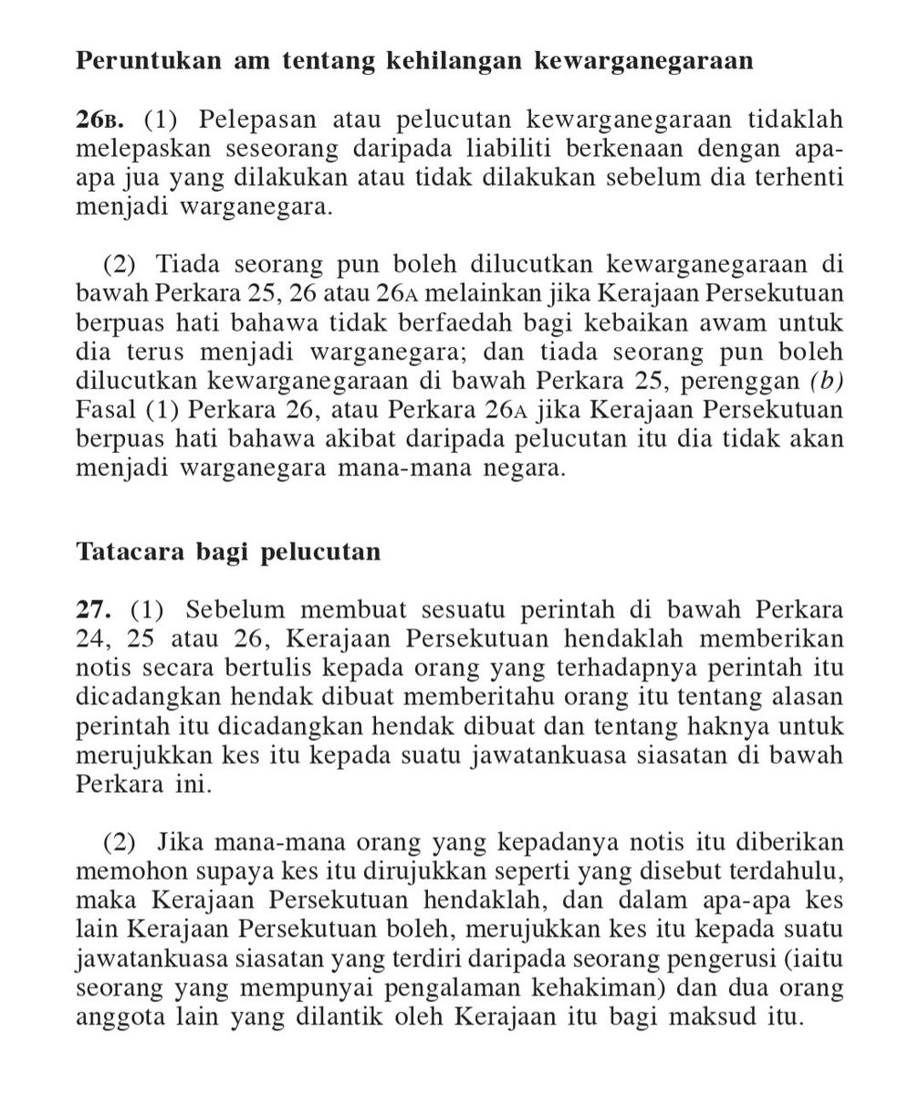 Tindakan yang masih belum dilaksana

1. <a href="/jpnhqofficial/">Jabatan Pendaftaran Negara 🇲🇾</a> keluarkan notis pelucutan kewarganegaraan kepada 7 pemain
2. Pegawai Pendakwa JPN dakwa 7 pemain di bawah Peraturan 25(1)(b), Peraturan-Peraturan Pendaftaran 1990 (Pindaan 2007)
3. Dakwa individu yang membantu penipuan