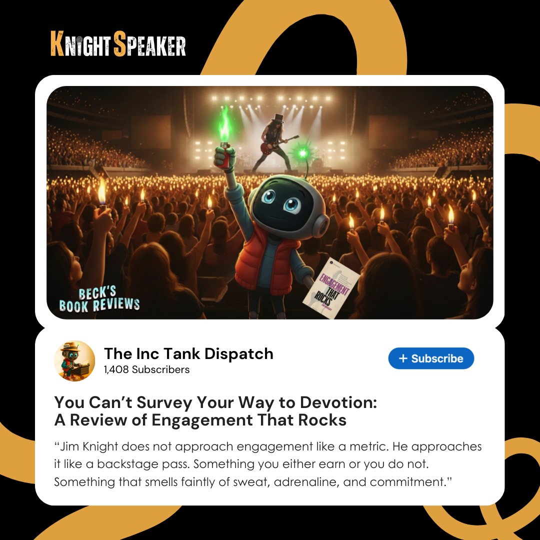 KnightSpeaker's tweet image. Grateful for this thoughtful review of Engagement That Rocks. One of the key takeaways: you can’t survey your way to true employee devotion.

Check out the full review:
 linkedin.com/pulse/you-cant…
#EngagementThatRocks #EmployeeEngagement #Leadership #CompanyCulture