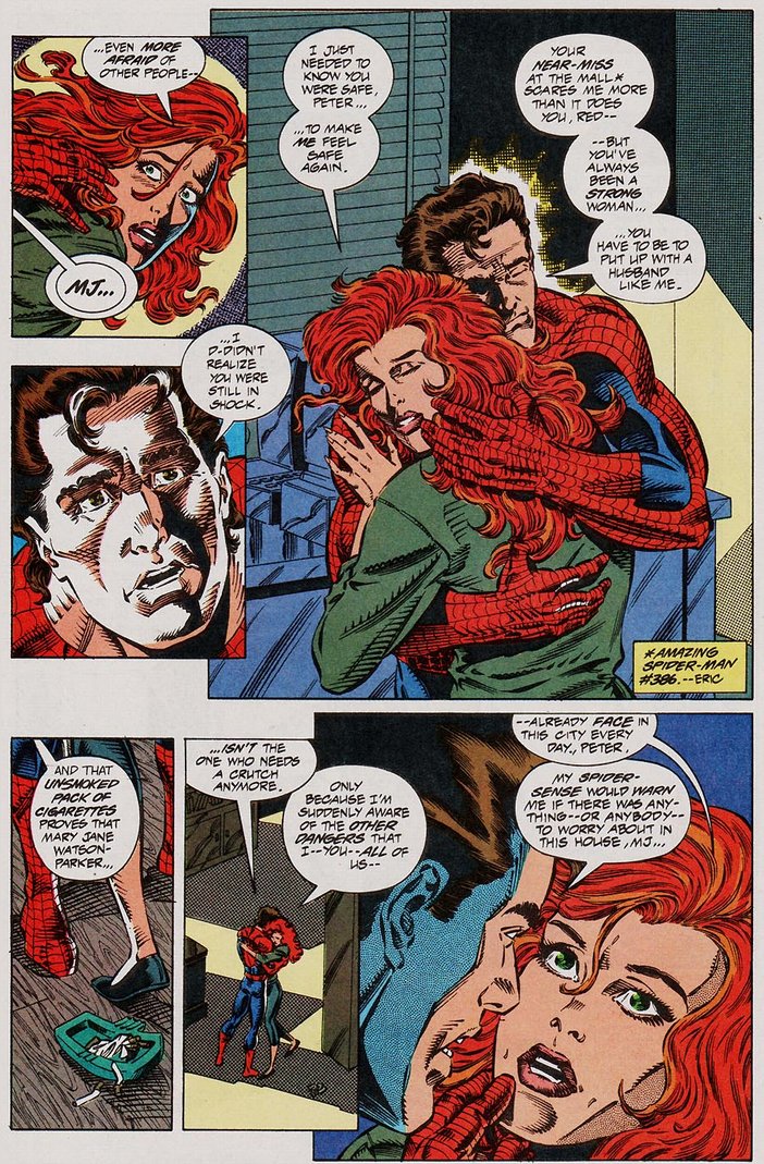 mjvortex85's tweet image. It's so ironic that when the writers were preparing Spider-Man for the clone saga to remove the marriage and bring back the old "soap opera", they were inadvertently writing some of the most heavy hitting relationship drama in the series' history.