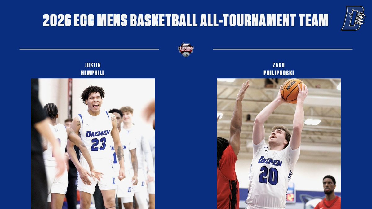 DaemenMBB's tweet photo. Shoutout to @ECCSports Player of the Year @ZPhilipkoski and Defensive Player of the Year @JHemphill22 for earning All
Tournament Team honors! https://t.co/jyQFODti2f