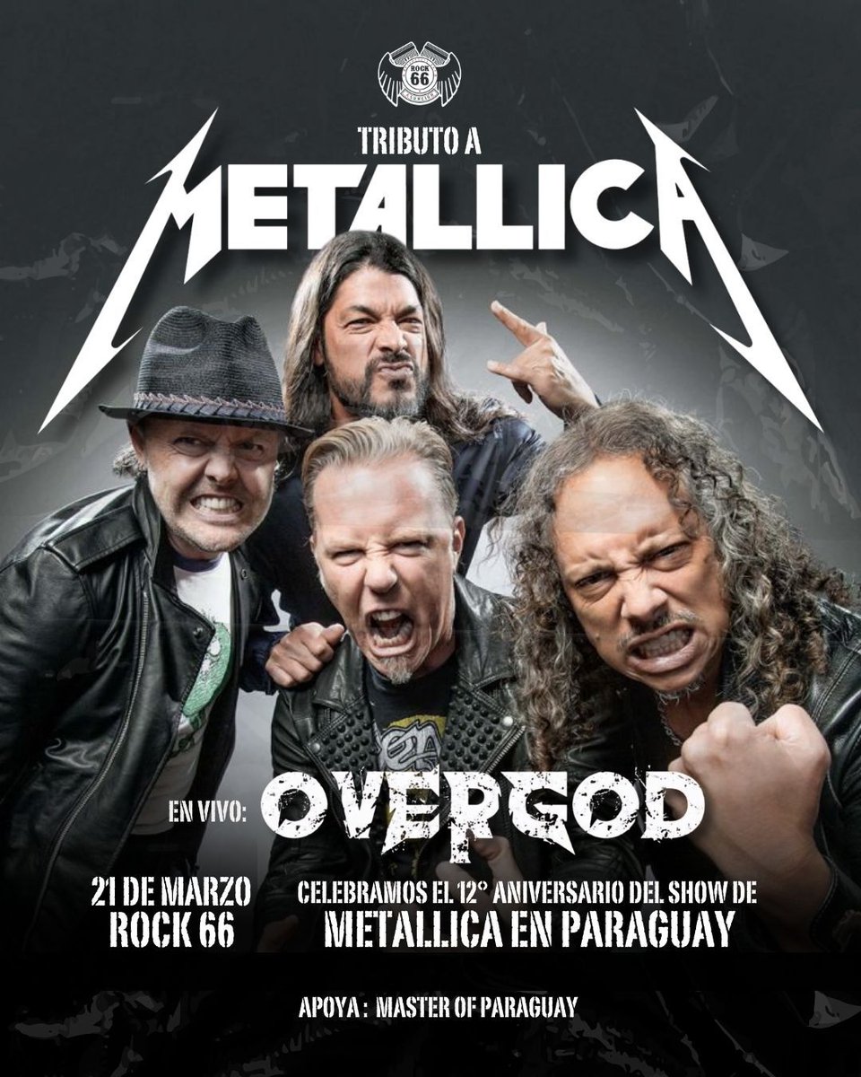 masterofpy's tweet photo. Este 21 de marzo los esperamos en @feelrock66 para celebrar el 12° aniversario del show de Metallica en Paraguay con un gran tributo de la mano de @overgodmusic 🔥

Entrada libre y gratuita 🎟️ https://t.co/mAQYB7BfgS