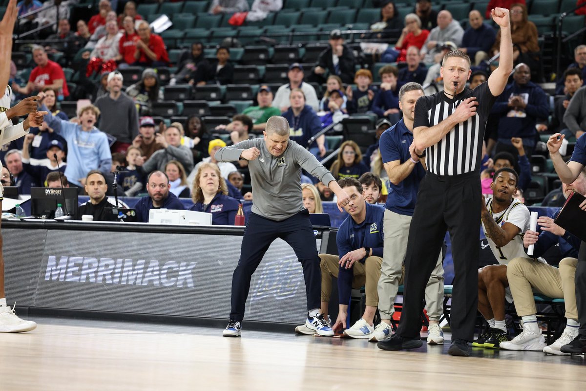 MerrimackMBB's tweet photo. Survive and advance? Survived and advanced. 

#GoMack // #MakeChaos //  @MC_Athletics https://t.co/Iaqwq7c999