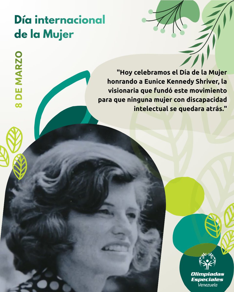 oevenezuela's tweet photo. Hoy #8M celebramos el legado de Eunice Kennedy Shriver, fundadora de este movimiento, y el liderazgo de Evelyn Guiralt en Venezuela, quien trabaja sin descanso por la inclusión. 🇻🇪💜🏃‍♀️🥇

#DíaInternacionalDeLaMujer #OlimpiadasEspeciales #Inclusión #Venezuela https://t.co/dYp12ZRFYR