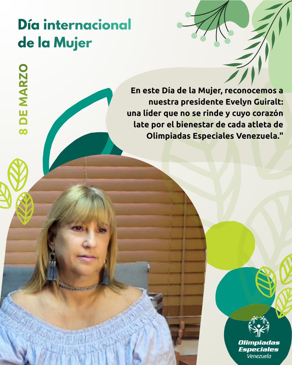 oevenezuela's tweet photo. Hoy #8M celebramos el legado de Eunice Kennedy Shriver, fundadora de este movimiento, y el liderazgo de Evelyn Guiralt en Venezuela, quien trabaja sin descanso por la inclusión. 🇻🇪💜🏃‍♀️🥇

#DíaInternacionalDeLaMujer #OlimpiadasEspeciales #Inclusión #Venezuela https://t.co/dYp12ZRFYR