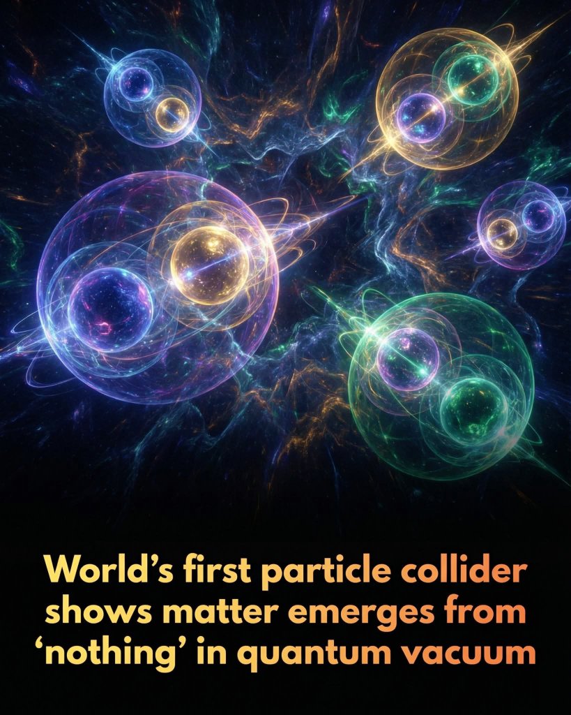 NightSkyNow's tweet photo. 🔥 Matter From Nothing? Scientists Just Watched the Universe Create Itself

What if nothing isn’t really nothing at all? 🤯

Deep inside one of the world’s most powerful particle colliders, scientists have just witnessed something that sounds impossible — matter forming out of empty space. Not as a theory. Not as a guess. But as a real, measurable event.

At Brookhaven National Laboratory, physicists smashed protons together at nearly the speed of light. Space between them should have been empty. Instead, something strange happened. From that apparent void, pairs of particles suddenly appeared — perfectly linked, perfectly aligned, like twins who had always known each other.

These particles are called lambda hyperons and their antimatter mirrors. Normally, when such particles are created, they spin in random directions. But this time, scientists saw something never observed before: their spins were perfectly matched, as if they were born together — because they were.

This spin alignment is the key. It acts like a quantum fingerprint, proving that these particles came from invisible “virtual” particles that constantly flicker in and out of existence inside the quantum vacuum. In simple words: space itself is restless, alive with hidden energy. And under the right conditions, that hidden energy can become real matter.

For the first time, scientists have directly seen “nothing” turn into something.

Why does this matter? Because this same process may explain how the universe itself came into being. How particles formed after the Big Bang. How quarks locked together to build atoms. How existence emerged from emptiness.

The vacuum is not empty.
Nothingness is not silent.
And reality may have been born the same way — from a quantum whisper that refused to stay invisible.

The universe didn’t just appear.
It emerged.

And now, for the first time, we’ve watched it happen.