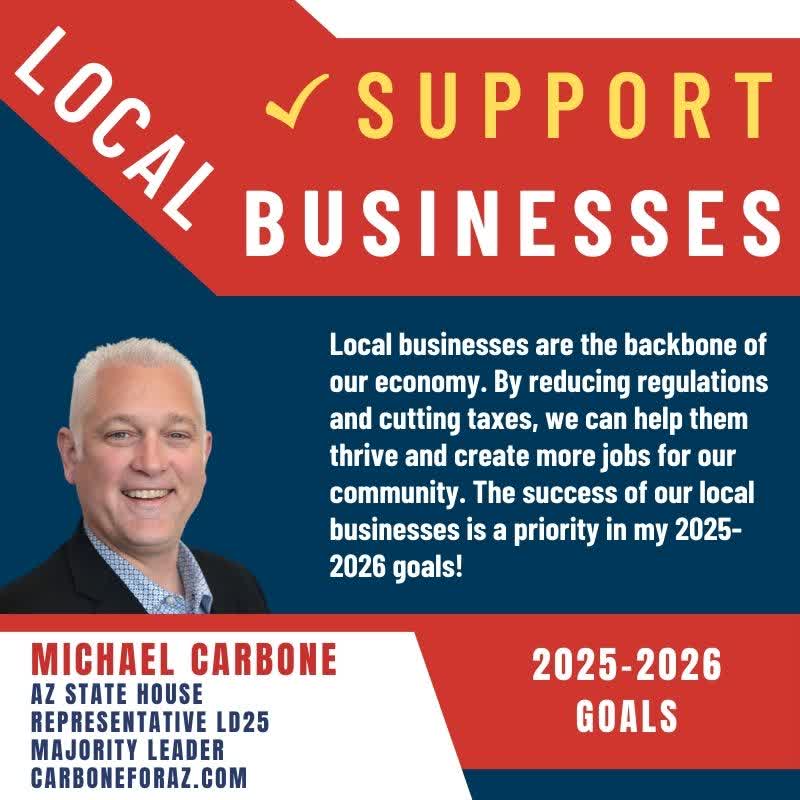 MichaelCarbone's tweet photo. It's time to make Arizona the most business-friendly state in the nation. I'll fight for lower taxes and streamlined rules for our local enterprises. https://t.co/fTjylFqanW #LD25 #AZstatehouse #majorityleader #repcarbone #carboneforAZ https://t.co/niyK4JGWIL