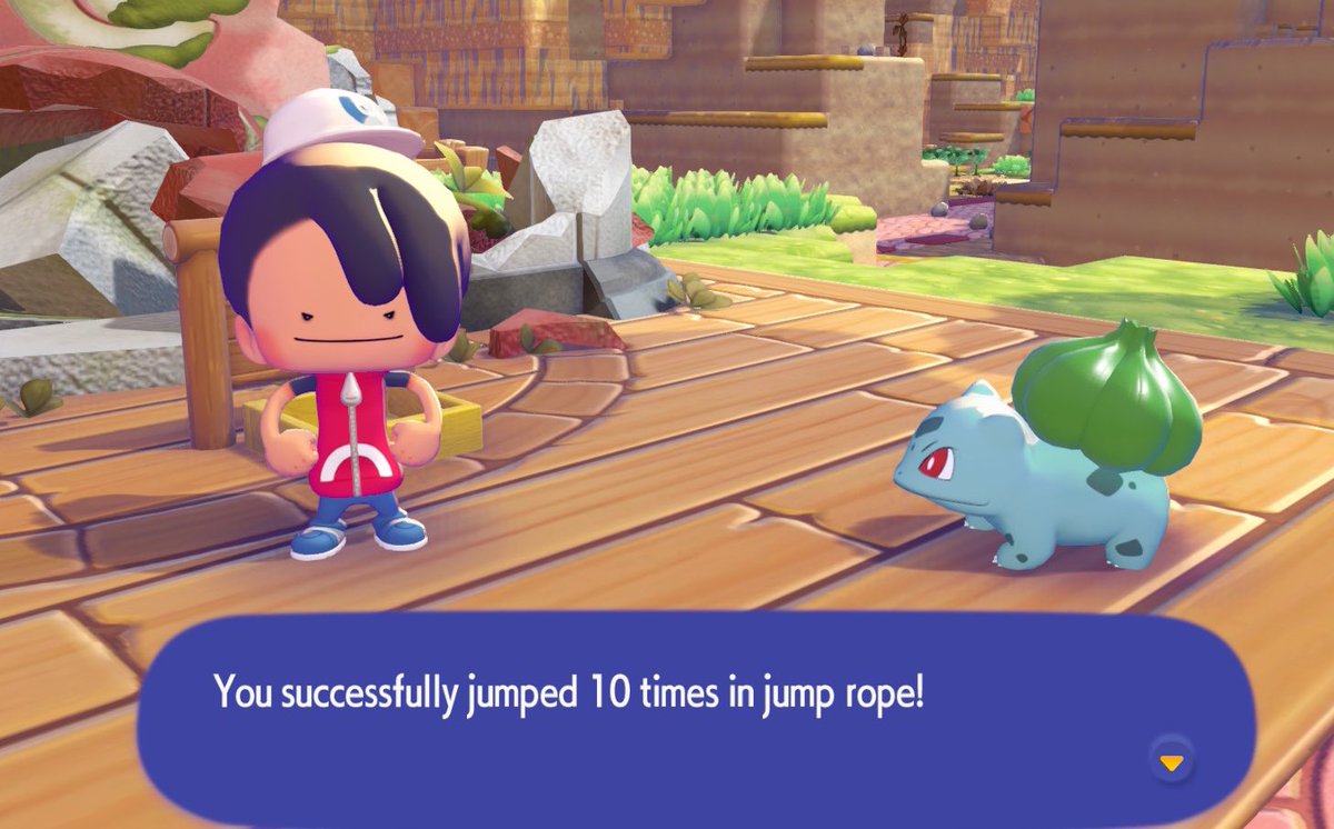 Como así que hay que arreglar la ciudad(?), yo estoy jugando a brincar la cuerda con mi carnal el bulba. 
#pokopia 
#pokemon