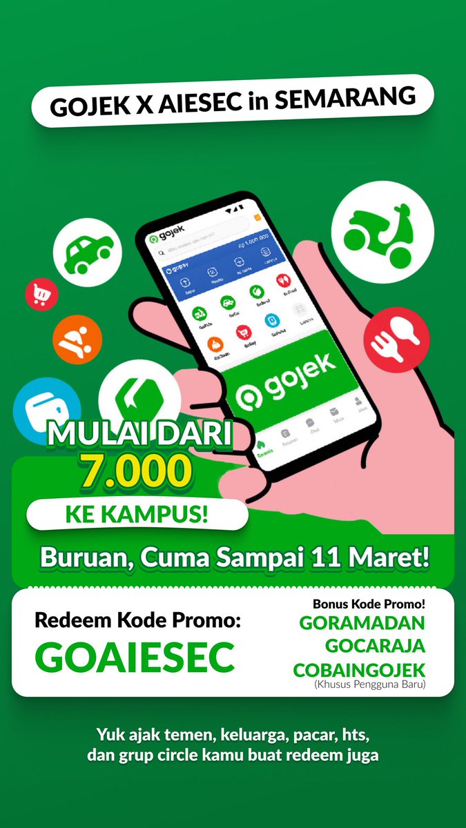 jaykefisip's tweet photo. TEMCY PEEPS JANGAN SCROLL DULU 😭🙏🏻

Sekarang ada GoRide Hemat di sekitar UNDIP cuma 7K BAHKAN BISA LEBIH MURAH??? 

Surga banget ini buat anak kos 🤤🤞🏼

Jangan lupa redeem kode di bawah ini biar makin hemat!
GOAIESEC
👉 https://t.co/bwBc0GpsRx

#GojekSetiapHari https://t.co/bzGFev64zW