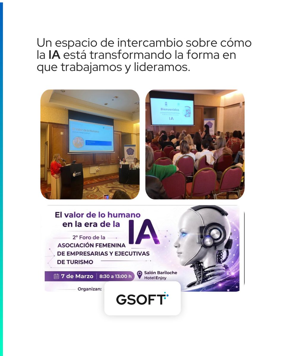 GSOFTuy's tweet photo. Nos emociona compartir que nuestra CEO, Agustina Somma Estevez, participó en el 2° Foro AFEET Uruguay: “El valor de lo humano en la era de la Inteligencia Artificial”, realizado en Enjoy Punta del Este, representando a GSOFT.

Gracias a AFEET Uruguay https://t.co/H8t2gI9dPZ