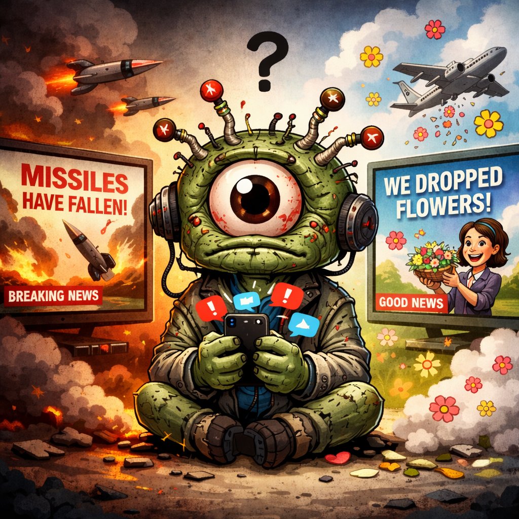VixVic262658's tweet image. I’m confused 👁

One channel says:
“Missiles have fallen.”

Another channel says:
“We dropped flowers.”

Meanwhile my notifications won’t stop…

— Notifreak

opensea.io/collection/the…

#Nftarts #digitalart #NFT