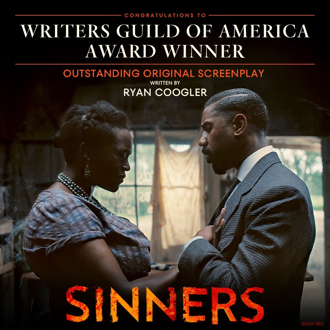 Thank you to the Writers Guild of America for honoring “Sinners” Writer Ryan Coogler with the award for Outstanding Original Screenplay at the 2026 Writers Guild Awards!

@wgaeast | #WGAAwards