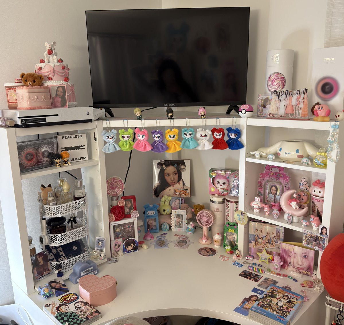 here’s my desk with some more nayeon and  twice stuff! the rest of my collection/albums are back at my parents house! 😊