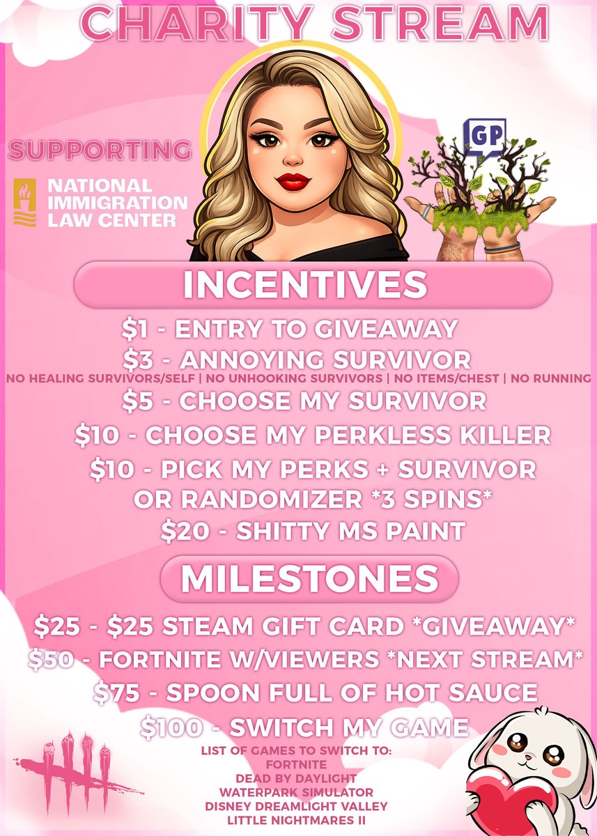 Raeeimvu's tweet photo. My first charity stream starts tonight! 💗
🗓 March 8–14
⏰ Live at 8PM PST
🎯 Goal: $100
Supporting the National Immigration Law Center. Every bit helps! Come hang out 🎮

https://t.co/Nr3OGUWjtn

https://t.co/5hMWwwC6NF https://t.co/PQrbhsIwyE