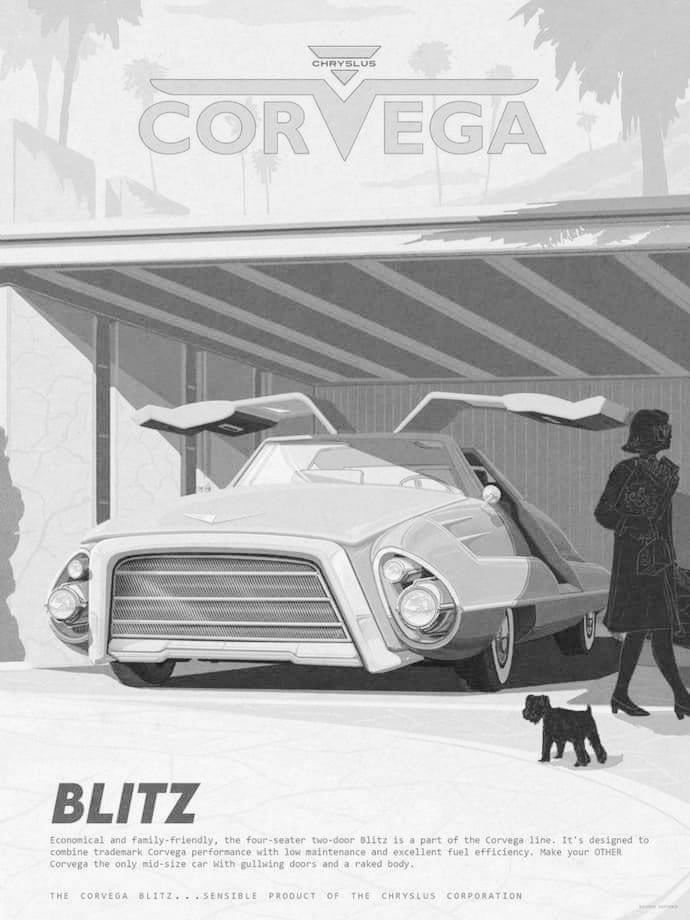 Sheiitan_'s tweet photo. Random fact; vehicles in my AU (Alt. universe) consists of Chryslus motors Corvega Car models. Fission powered cars from the Fallout series (I love Fallout)

This includes Corvega models such as:
- Corvega. Blitz - Corvega. Atomic V.8 - Corvega. Cherry Bomb - &amp; - Corvega. Sedan https://t.co/kzE6WfoHbF
