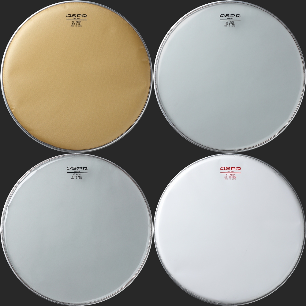 aspr_official's tweet photo. 【ASPR -for Snare side-】
１、ST-075S
スタンダードヘッド

２、HC-075S
ST-075S に比べると明らかにフィルムが硬く、その分ローピッチのチューニングでもよく鳴ってくれるヘッド

３、TE-01S
繊維だけでできているヘッド

４、ST-075SW
聴感上もっとも柔らかいスネアサイド

#aspr
#アサプラ https://t.co/nrNumXo2tF