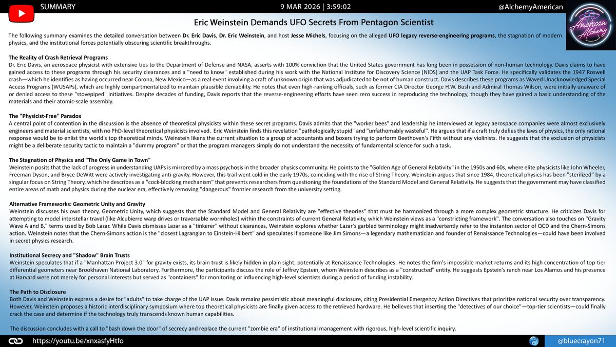 bluecrayon71's tweet photo. Eric Weinstein Demands UFO Secrets From Pentagon Scientist @AlchemyAmerican
๐ https://t.co/N2kYczJdJ4
#UFOSecrets #UAPTaskForce #CrashRetrieval #NonHumanIntelligence #NonHumanTech #NotHumanOrigin #Roswell1947 #PhysicistFreeParadox #TheoreticalPhysics #SpecialAccessPrograms https://t.co/5vk7noYibh