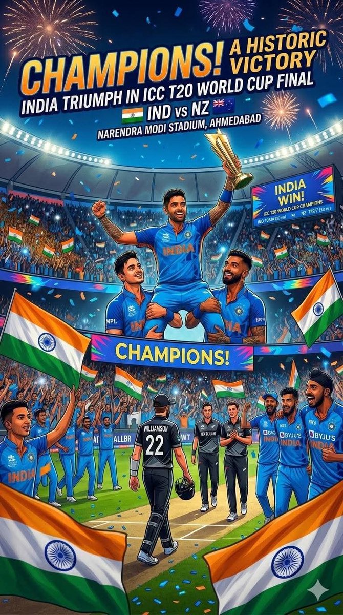 chandrasingh_23's tweet photo. #Congratulation #TeamIndia
Let the Celebrations Begin 🤩 India are #T20WorldCup2026 Three Time Champions 🏆 https://t.co/gmsLyGzBVx