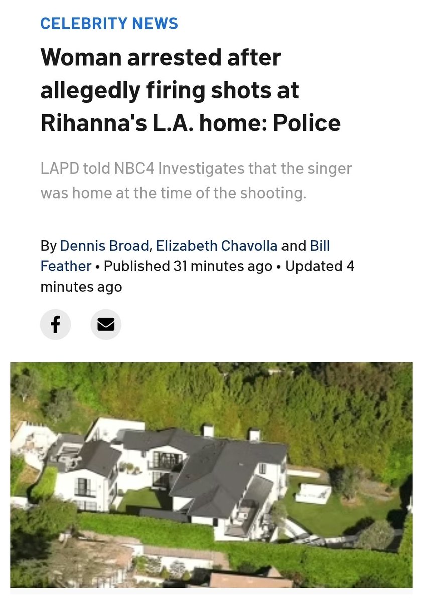 Gu_rebel's tweet photo. A quem interessar: mulher, 30, atirou 10 vezes contra mansão de Rihanna em Beverly Hills. A estrela do pop estava na propriedade, mas ninguém se feriu. https://t.co/LU3ey1jpt2