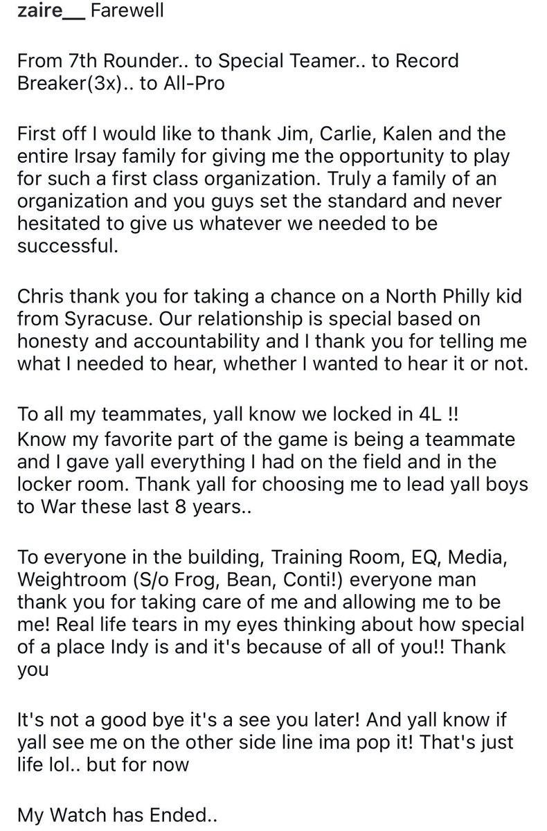 RomeovilleKid's tweet photo. Zaire Franklin shares another heartfelt message via IG after being traded from the #Colts to the #Packers.

“From 7th rounder.. to Special Teamer.. to Record Breaker(3x).. to All-Pro”

“Real life tears in my eyes thinking about how special of a place Indy is …” https://t.co/qrt72e9ZM5