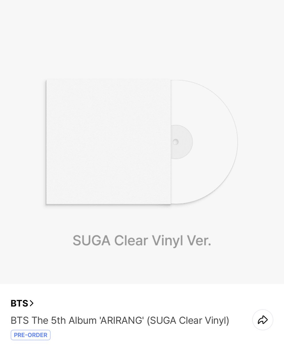msot7bangtan's tweet photo. ✨ YOONGI’S DAY SURPRISE GA ✨

Mechanics:
• Follow me
• RT and Like this tweet and my pinned tweet.
• Follow me on IG — msot7bangtan
• Reply your country
• 1 winner — ARIRANG album (Suga Vinyl or Random ; depends on winner’s location)
• ends 3/9 11:59KST https://t.co/wNocqjF55V