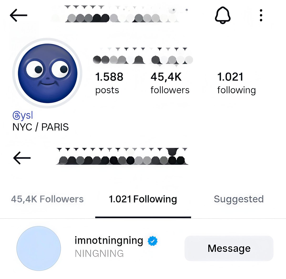 Saint Laurent's Worldwide VIP &amp; Influencer Director, who also serves as the VP of Communications Americas, is now following #NINGNING on Instagram.

She is currently the only member of aespa he follows.