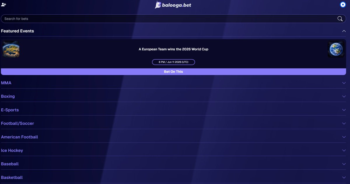 Our next event is live in both our TG group (t.me/+saIz8GP6wfE0O…) and on our main app! (app.balooga.bet), where you can pitch a prediction to the world for someone to take the other side, or send direct to a friend's wallet address! 

#balooga is a #crypto-based #P2P