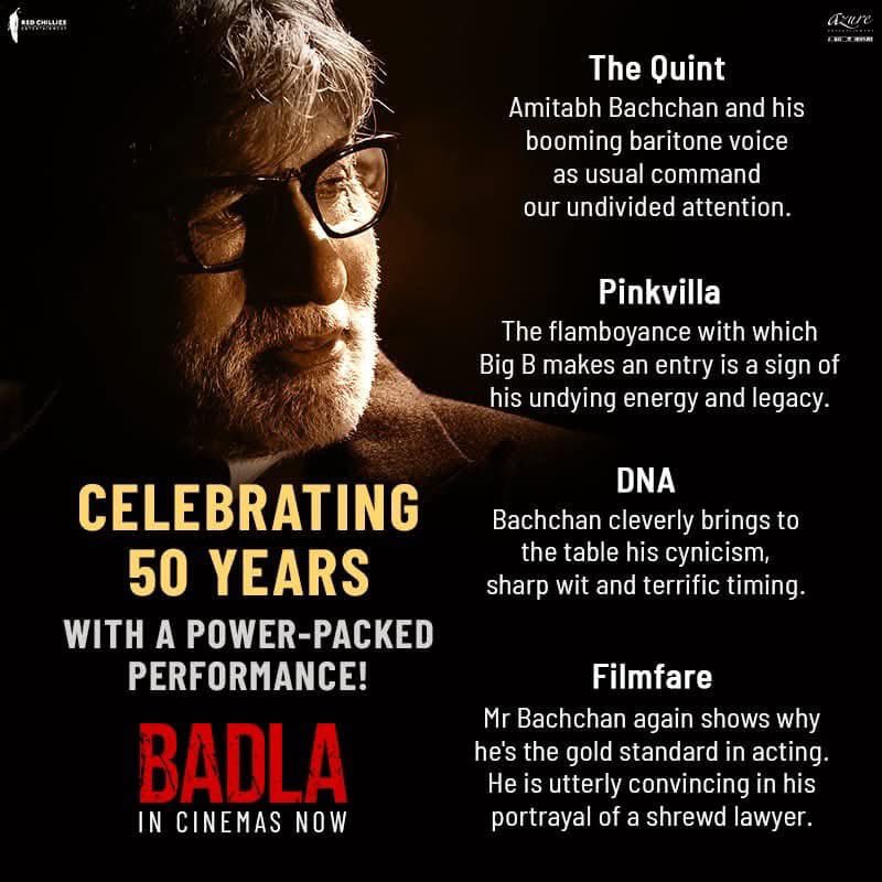 ashoksingh68's tweet image. 7 years of #Badla. #AmitabhBachchan turned 77 had 3rd consecutive 100 crores film after Thugs of Hindostan, 102 Not Out &amp;amp; Badla. It was also the only time a 77 year old star got an ‘A’ classified solo hit!  From a budget of 10 crores it generated close to 140 crores! @SrBachchan