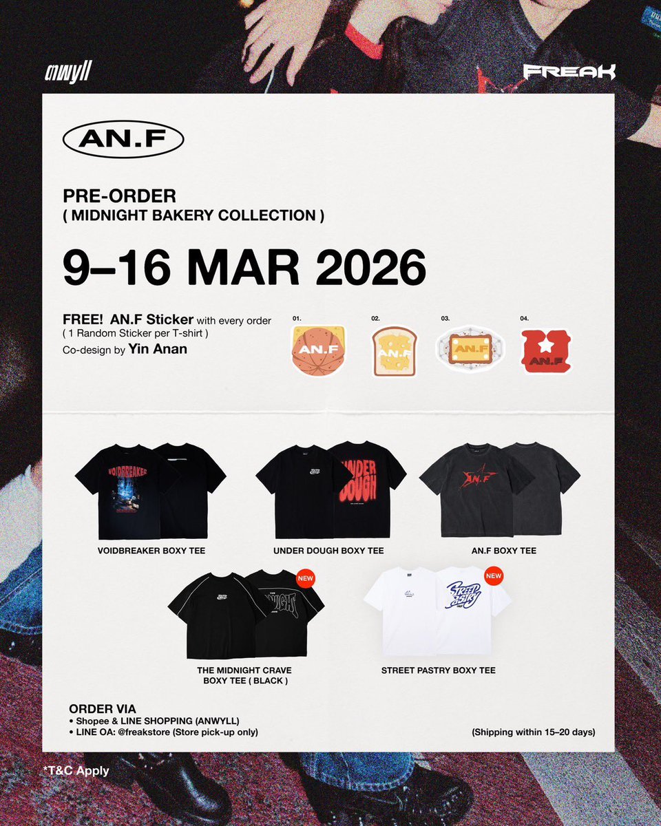 YinOFFICIALTH's tweet image. ภารกิจวันที่  09.03.26  นะคะ

✨ PRE-ORDER
MIDNIGHT BAKERY COLLECTION
⏰ 11.11 AM
🛒Shopee &amp;amp; LINE SHOPPING (ANWYLL)
LINE OA: @freakstore

#ANF #MidnightBakeryCollection
#ANWYLL x #freakth #yinyin_anw