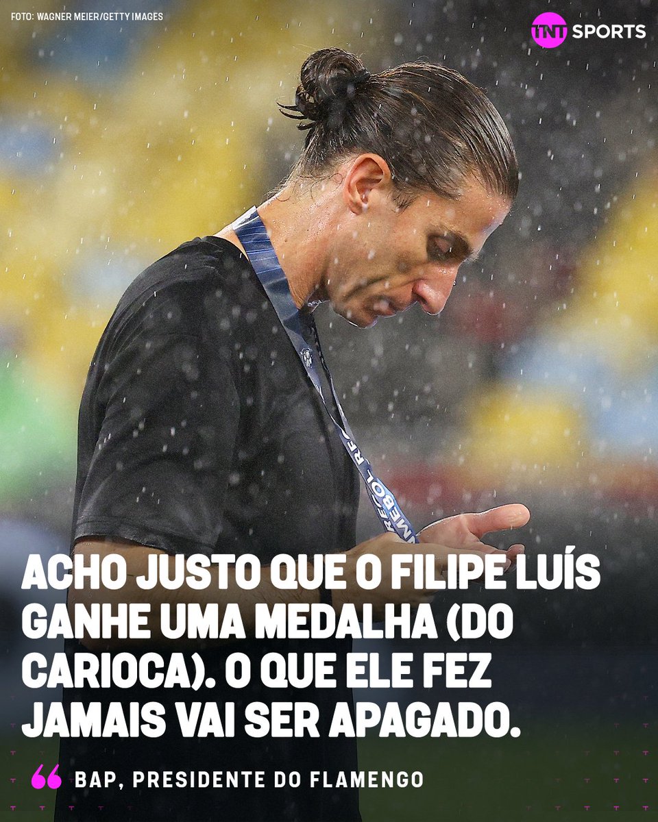 TNTSportsBR's tweet photo. VAI GANHAR MEDALHA DE CAMPEÃO?! Presidente do Flamengo, Bap respondeu se Filipe Luís merece uma medalha do #CampeonatoCarioca! #FutebolBrasileiro #PosJogo https://t.co/URGHXJPMSm