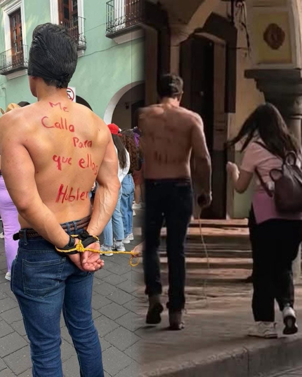 INDICEMEDIAMX's tweet photo. ⭕️ #8M #QueLoCorren | #Viral | 😱👉🏻 Su novia lo llevaba #amarrado como acto simbólico y él traía escrito en el cuerpo “me callo para que ellas hablen”.
No obstante, alguna feminista lo identificó como posible #deudor #alimenticio y #terminaron por #correrlo del contingente. Lo abuchearon. 😱
📸 #RS