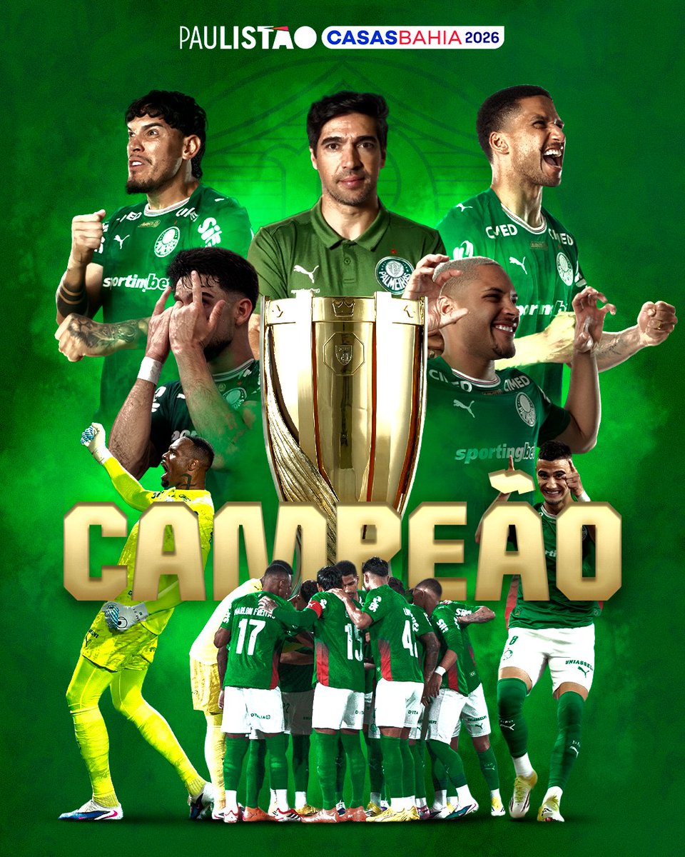 Paulistao's tweet photo. QUANDO SURGE O ALVIVERDE IMPONENTE! 🏆🐷
CAMPEÃO DO PAULISTÃO CASAS BAHIA 2026!
#PaulistãoCasasBahia https://t.co/Z619clmyak