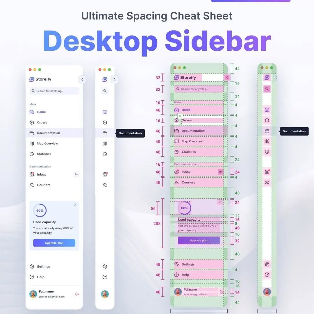 Check out this Ultimate Spacing Cheat Sheet for designing the perfect Desktop Sidebar!
