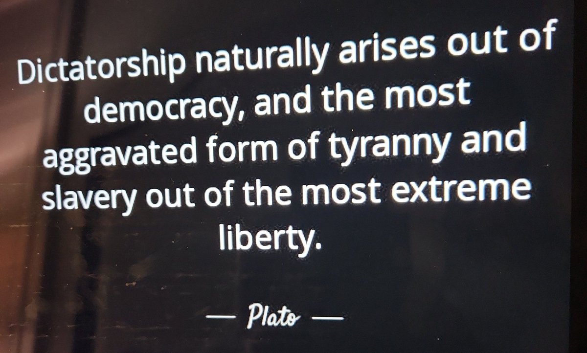 Plato believed that extreme democracy can eventually lead to tyranny because too much unchecked freedom may create chaos, allowing a strong leader to seize power. @