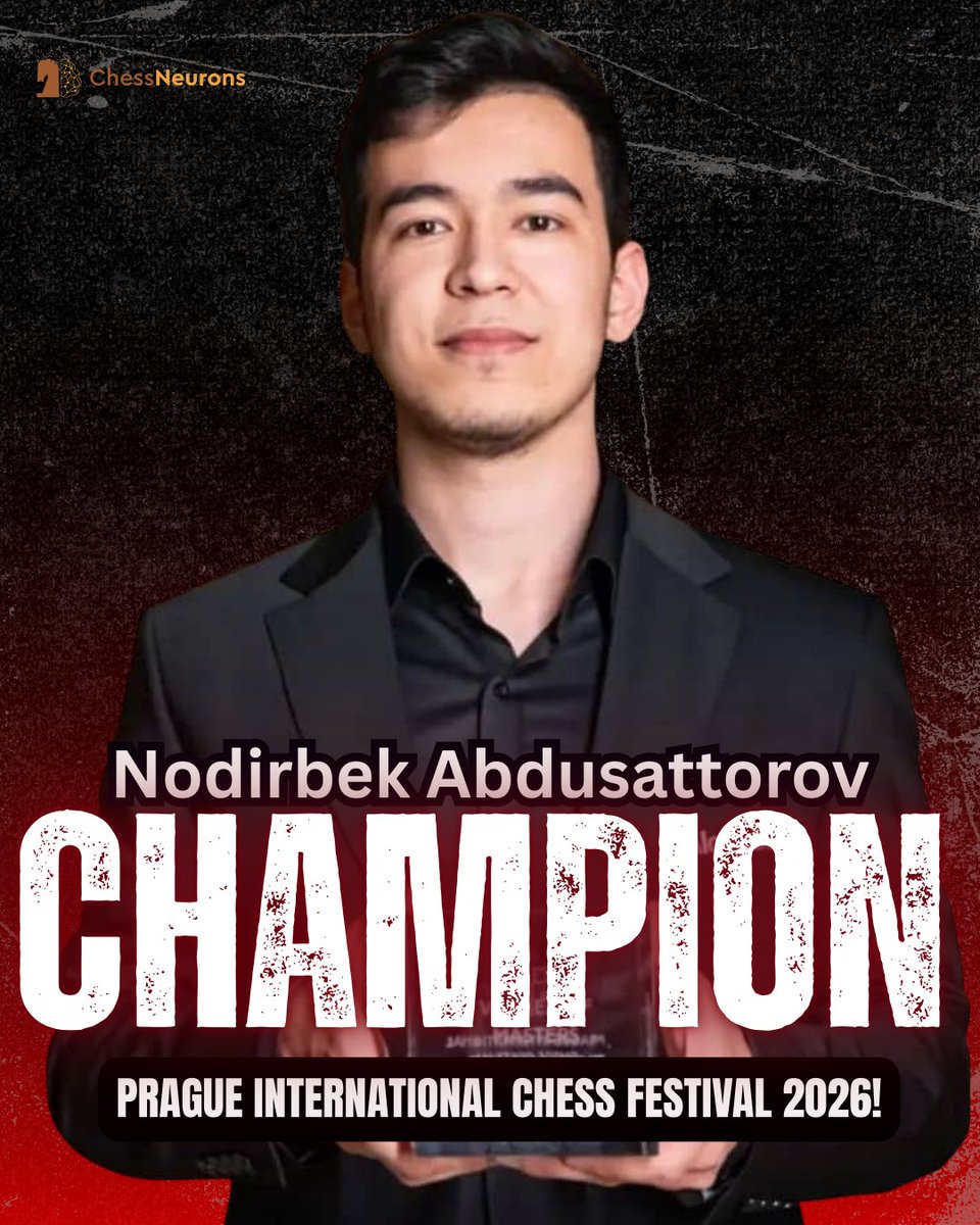 ChessNeurons's tweet photo. Nodirbek Abdusattorov wins the Masters category at the Prague International Chess Festival 2026! ๐
Abdusattorov, the eventโs only unbeaten player, claimed his second major title of 2026 and gained 9 rating points.
#chess #champion #NodirbekAbdusattorov #chessneurons https://t.co/jk6veJTTTd