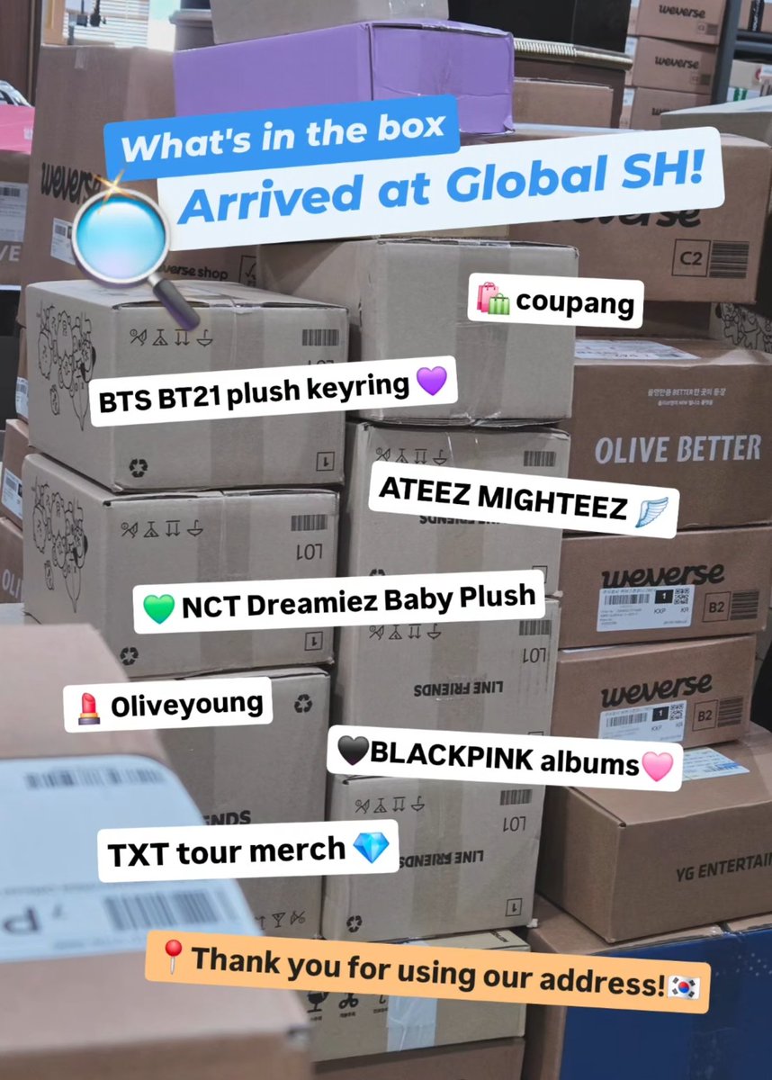 GlobalSH_kr's tweet image. [📦] What's in the Box! #GlobalSH #Kaddy #KoreanWarehouse 

🔎 BTS BT21 / ATZ MIGHTEEZ / NCT Dreamiez / TXT tour merch / BLACKPINK / Oliveyoung / Coupang / etc.

✅ FREE KR Address Rental
✅ EZ Proxy Buying Service
✅ Fast Processing &amp;amp; Real-time Updates
✅ Tight &amp;amp; Secure Packing
