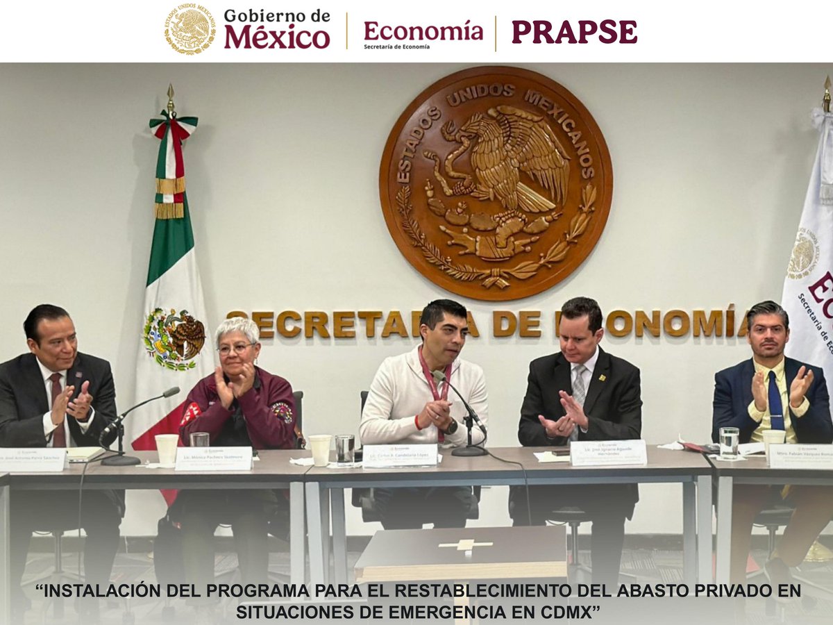 lic_aguadohdez's tweet photo. En la Ciudad de México se llevó a cabo la instalación del Comité de Abasto Privado del Programa para el Restablecimiento del Abasto Privado en Situaciones de Emergencia (#PRAPSE), una iniciativa que busca fortalecer la coordinación entre autoridades, sector privado y especialistas para garantizar la continuidad del abasto ante posibles situaciones de #emergencia.
En el encuentro participaron Carlos Alfonso Candelaria López, Titular de la Unidad de Prospectiva, Planeación y Evaluación en la Secretaría de Economía; Mónica Pacheco Skidmore, Coordinadora General de la Central de Abasto de la Ciudad de México; Fabián Vázquez Romaña, Coordinador General del Servicio Meteorológico Nacional; Juan Manuel López Cosio, Coordinador del Corredor Económico del Bienestar CDMX de la Secretaría de Economía; y José Antonio Parra Sánchez, Director del Sistema Nacional de Información e Integración de Mercados.
#Productividad