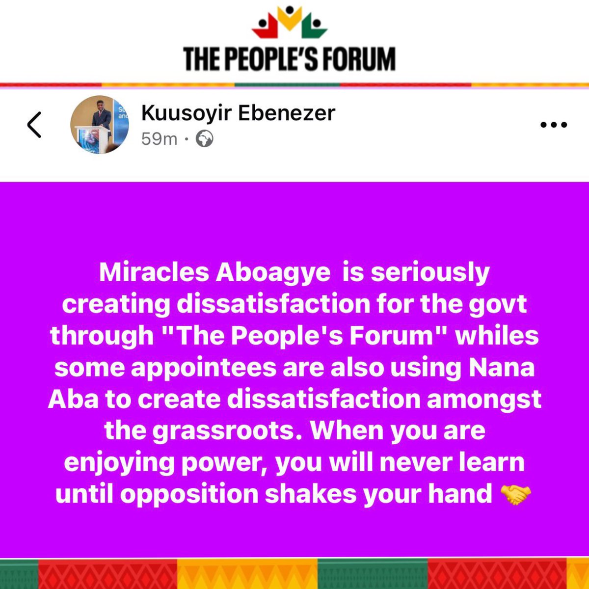 Dear Government and its people,
<a href="/GHpeoplesforum/">The People’s Forum</a> is not meant to cause disaffection. It is meant to amplify the voice of the people you govern.

Pick feedback from them and factor into your policy making. It’s better to look at things that way.
We thank you for your attention!