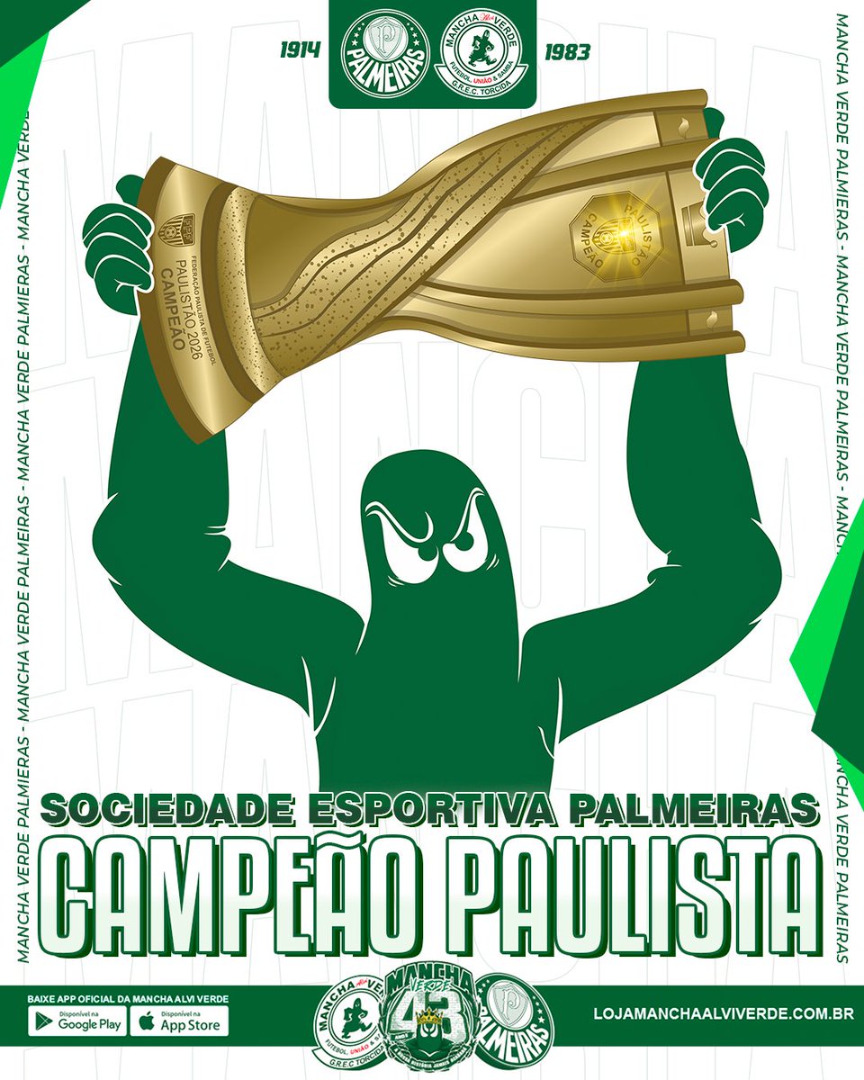 torcidamv83's tweet photo. 27° VEZES CAMPEÃO!!! 

Viva a SOCIEDADE ESPORTIVA PALMEIRAS. 🇳🇬💚 https://t.co/tD8rwIWe6P