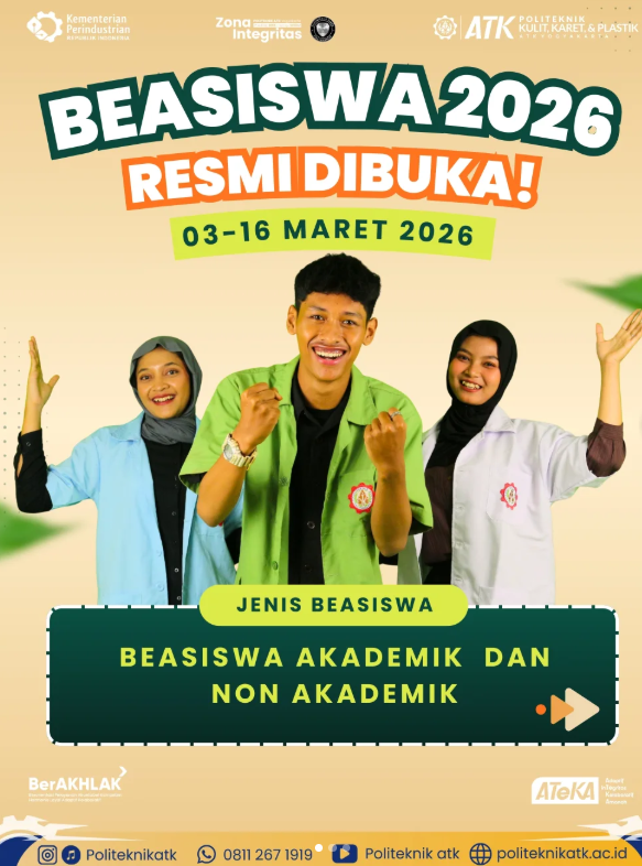 🏆 Beasiswa Akademik — untuk mahasiswa dengan capaian IPK terbaik.
🥇 Beasiswa Non Akademik — untuk mahasiswa berprestasi di tingkat regional, nasional, maupun internasional.

🗓 Pendaftaran: 3 – 16 Maret 2026

website: politeknikatk.ac.id
