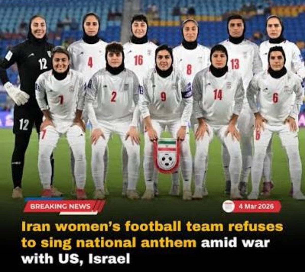 jd_sullivan's tweet photo. Australia should give the Iranian women’s soccer team crew asylum .. ⚽️ World Cup @FIFAe sports agreement rules surely have force majeur @SenatorWong @AlboMP @FootballAUS https://t.co/S9SxYLI5m6