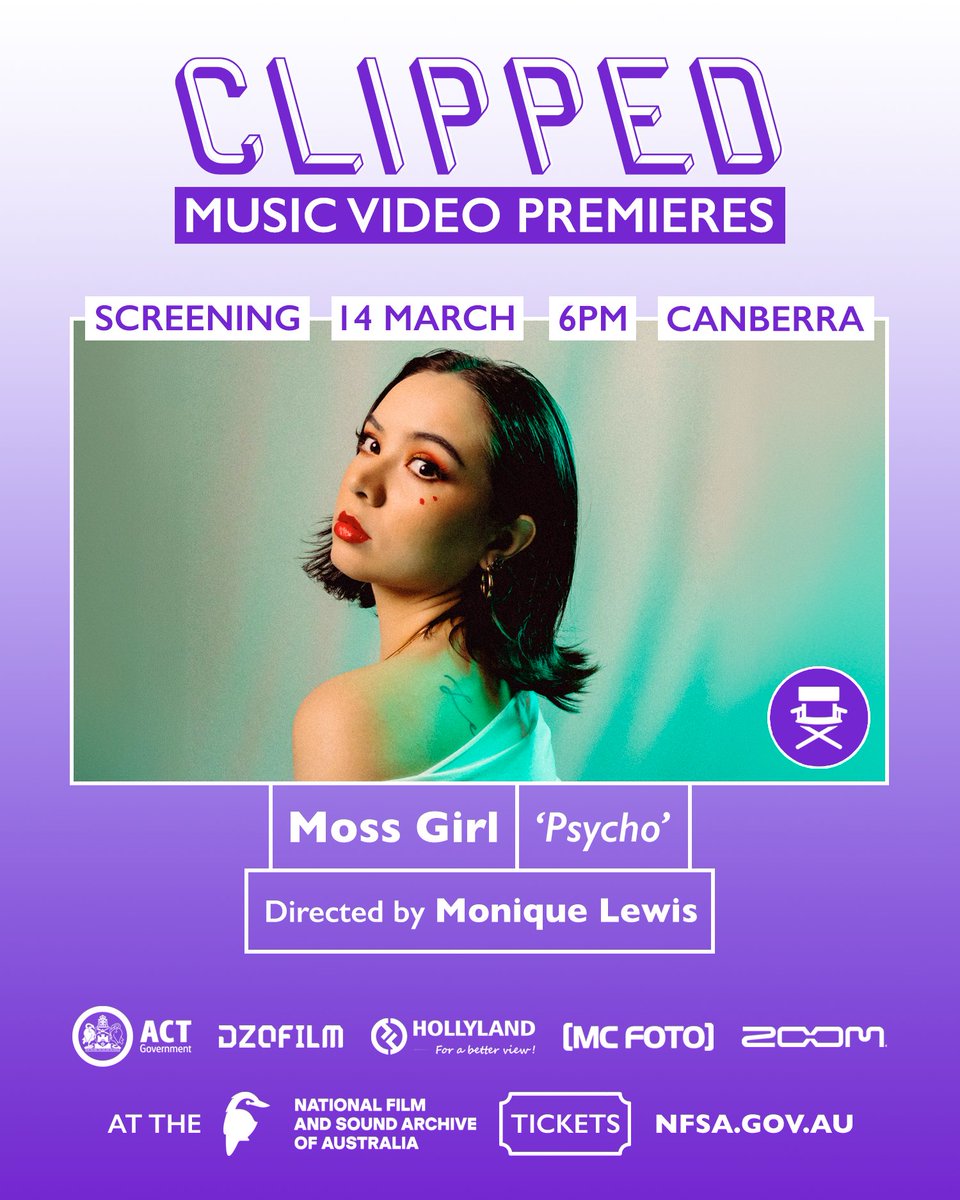 CLIPPEDTV's tweet photo. Music Video ' Psycho' by Moss Girl will screen at the @NFSAonline Sat 14th March 6pm 📽️ Directed by Monique Lewis! 🎬
🎟️ https://t.co/6zvcTbRfNv🎟️
@Canberra @ScreenCanberra @MusicAct @ourANU @mustardflats @HerCanberra ❤️ https://t.co/zTzn2khXOA