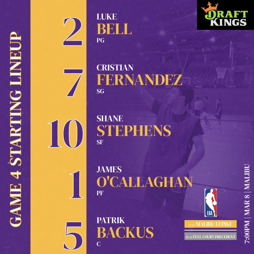 Game 4 STARTING LINEUP
v. Full Court Precedent